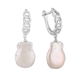 Срібні сережки підвіски з натуральними перлами барочними сучасні висячі сережки зі срібла з ланцюжком - Інтернет-магазин спільних покупок ToGether