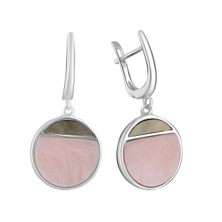 Стильні срібні сережки з натуральним рожевим перламутром круглі висячі сережки підвіски зі срібла - Інтернет-магазин спільних покупок ToGether