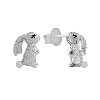 Милі срібні сережки з фіанітами жіночі сережки зі срібла у формі зайчиків серги гвоздики з камінням кульчики - Інтернет-магазин спільних покупок ToGether