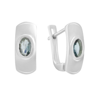 Стильні срібні сережки з топазом Лондон Блю гладкі маленькі довгасті сережки з овальним каменем - Інтернет-магазин спільних покупок ToGether