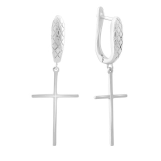 Стильні срібні сережки підвіски хрестики без каменів висячі жіночі сережки зі срібла серги з англійським замком - Інтернет-магазин спільних покупок ToGether