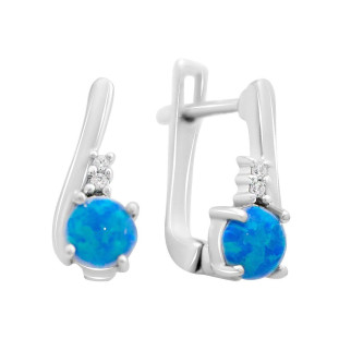 Стильні срібні сережки з блакитним опалом і фіанітами з англійським замком маленькі зручні сережки срібло - Інтернет-магазин спільних покупок ToGether
