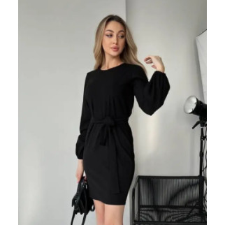Коктейльна сукня жіноча однотонна чорна сукня з довгим рукавом ліхтарик приталена сукня з поясом - Інтернет-магазин спільних покупок ToGether
