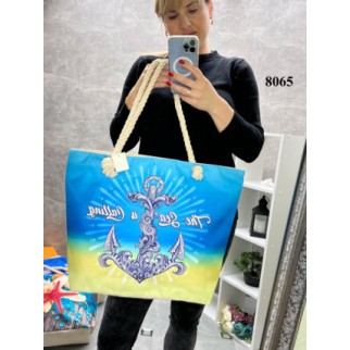 Велика жіноча сумка пляжна лляна "Якір" блакитна - Інтернет-магазин спільних покупок ToGether