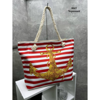 Велика жіноча сумка пляжна лляна в смужку "Якір" червона - Інтернет-магазин спільних покупок ToGether