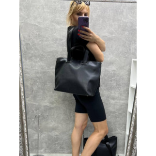Велика жіноча сумка з дорогої зернистої екошкіри зі срібною фурнітурою чорного кольору - Інтернет-магазин спільних покупок ToGether