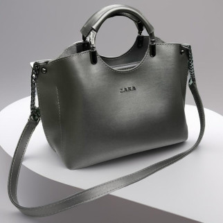 Стильна містка сумка через плече жіноча крос боді в стилі зара сумка з темною фурнітурою графіт - Інтернет-магазин спільних покупок ToGether