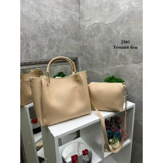 Крутий комплект 2в1 стильна містка жіноча сумка та зручний клатч високої якості колір темний беж - Інтернет-магазин спільних покупок ToGether