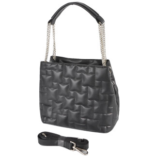 Гарна молодіжна стьобана сумка жіноча чорна якісна, ручка шкірзамінник з металевим ланцюжком - Інтернет-магазин спільних покупок ToGether