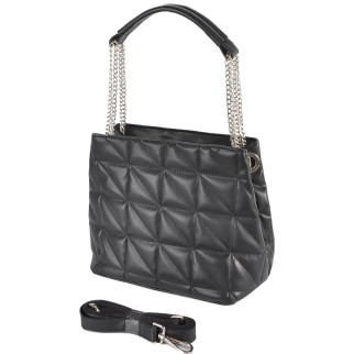 Стильна молодіжна стьобана сумка жіноча чорна якісна, ручка шкірзамінник з металевим ланцюжком - Інтернет-магазин спільних покупок ToGether