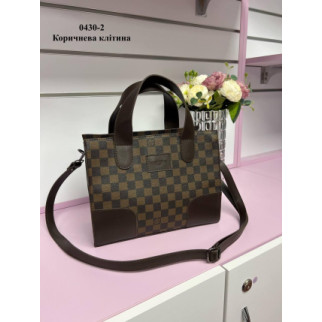 Стильна жіноча велика сумка молодіжна і зручна в коричневу клітку у стилі tote bag - Інтернет-магазин спільних покупок ToGether