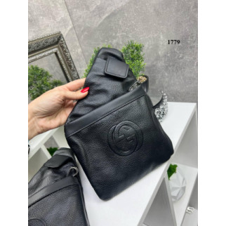 Якісна практична чоловіча сумка слінг-барсетка чорного кольору з натуральної шкіри - Інтернет-магазин спільних покупок ToGether