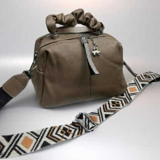 Модна крос боді сумка через плече жіноча з широким ременем темно бежева сумочка клатч жіноча еко шкіра - Інтернет-магазин спільних покупок ToGether