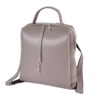 Модний місткий якісний рюкзак жіночий темно-бежевий зі штучної шкіри на два відділення на блискавках - Інтернет-магазин спільних покупок ToGether