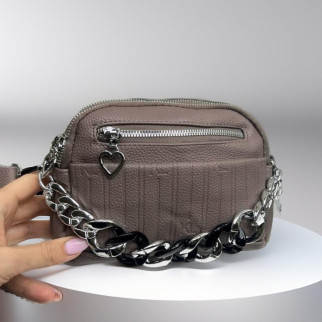 Молодіжна маленька сумка через плече крос боді з широким ременем сумочка з ланцюгом шкіряна колір темна пудра - Інтернет-магазин спільних покупок ToGether