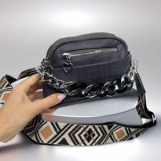 Молодіжна маленька сумка через плече крос боді з широким ременем сумочка з ланцюгом шкіряна колір темно-сірий - Інтернет-магазин спільних покупок ToGether