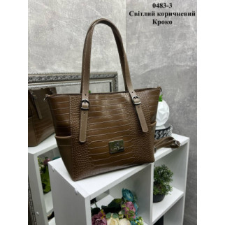 Велика жіноча сумка, вміщає А4, з крокодиловим принтом, світло-коричнева, з плечовим ременем в комплекті - Інтернет-магазин спільних покупок ToGether
