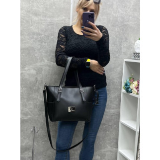 Якісна стильна велика жіноча сумка, вміщає А4, чорна, з плечовим ременем в комплекті - Інтернет-магазин спільних покупок ToGether