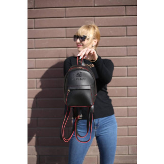 Маленький жіночій молодіжний рюкзачок чорний з червоним Lady Bags на блискавці, з підкладкою - Інтернет-магазин спільних покупок ToGether