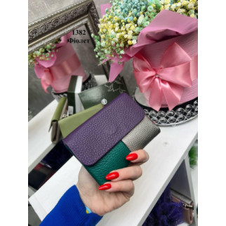 Яскравий трьохкольоровий жіночий гаманець фіолетовий з екошкіри преміум якості в фірмовій коробці - Інтернет-магазин спільних покупок ToGether