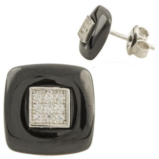 Стильні срібні сережки гвоздики з чорною керамікою жіночі серги пусети квадратні кульчики сережки зі срібла - Інтернет-магазин спільних покупок ToGether