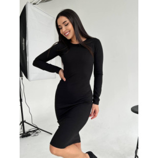 Базова чорна сукня жіноча облягаюча однотонна до колін сукня з довгим рукавом трикотажна сукня 42 44 46 48 50 52 розмір 46, Чорний - Інтернет-магазин спільних покупок ToGether