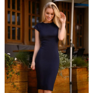 Літня сукня в обтяжку темно синя трикотажна жіноча сукня футляр з коротким рукавом облягаюча сукня до коліна - Інтернет-магазин спільних покупок ToGether