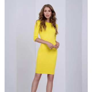 Класична трикотажна сукня жіноча з коротким рукавом жовта сукня до колін однотонна 42 46 48 розмір - Інтернет-магазин спільних покупок ToGether