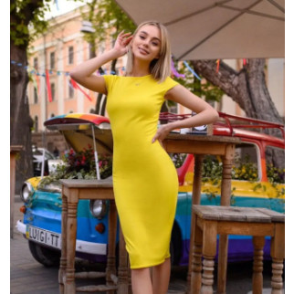 Літня сукня в обтяжку жовта трикотажна жіноча сукня футляр з коротким рукавом облягаюча сукня до коліна - Інтернет-магазин спільних покупок ToGether