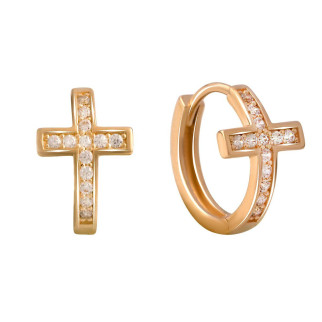 Стильні золоті сережки кільця конго з хрестиком і фіанітами кульчики серги із золота у формі хреста - Інтернет-магазин спільних покупок ToGether