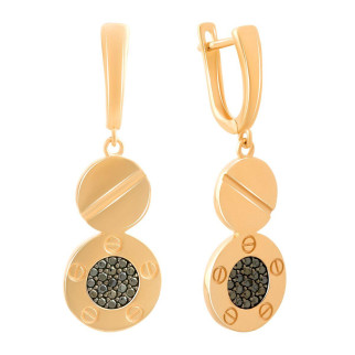 Золоті сережки підвіски монетки в стилі карт'є гріздки з фіанітами кульчики жіночі сережки із золота з чорними каменями - Інтернет-магазин спільних покупок ToGether