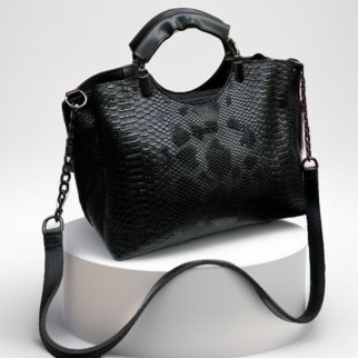 Містка жіноча сумка через плече чорна сумочка під змію в стилі зара стильна сумка шкіряна (екошкіра) - Інтернет-магазин спільних покупок ToGether