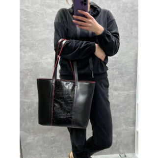 Чорна з червоним краєм — формат А4 -  добре тримає форму - велика, стильна та вмістка сумка (0503) - Інтернет-магазин спільних покупок ToGether