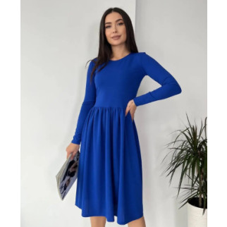 Коктейльна сукня жіноча з довгим рукавом синя однотонна жіноча сукня на весну з трикотаж креп - Інтернет-магазин спільних покупок ToGether