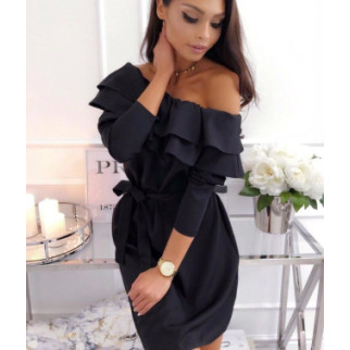 Стильне коктейльне жіноче плаття з рукавом чорна сукня літня з відкритими плечима сукня міні з поясом - Інтернет-магазин спільних покупок ToGether