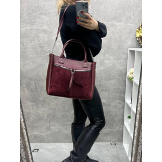 Бордо - натуральна замша - стильна сумка формату А4 на одне відділення з великою кишенею спереду (2550-1) - Інтернет-магазин спільних покупок ToGether