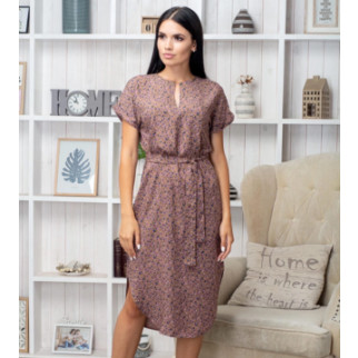 Літня сукня прямого крою коричнева з квітами вільна сукня жіноча з коротким рукавом сукня з поясом - Інтернет-магазин спільних покупок ToGether