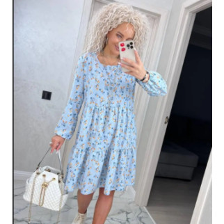 Коктейльна весняна літня сукня жіноча бебі дол в квіточку легка сукня з довгим рукавом блакитна - Інтернет-магазин спільних покупок ToGether