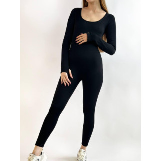 Жіночий комбінезон спортивний розмір S чорний злитий костюм для фітнесу в рубчик подовжений рукав і лосини M - Інтернет-магазин спільних покупок ToGether