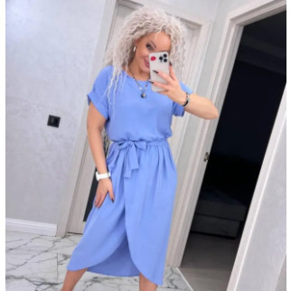 Літня сукня з коротким рукавом блакитна жіноча сукня з розрізом на нозі сукня з поясом сарафан літній 48/50 - Інтернет-магазин спільних покупок ToGether