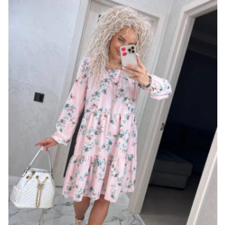 Коктейльна весняна літня сукня жіноча бебі дол в квіточку легка сукня з довгим рукавом рожева - Інтернет-магазин спільних покупок ToGether