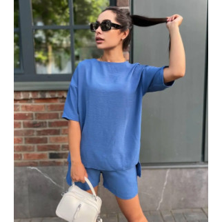 Літній костюм жіночий з шортами однотонний колір джинс літній комплект костюм шорти та футболка на літо жіночий 40/42 - Інтернет-магазин спільних покупок ToGether
