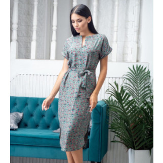 Літня сукня прямого крою оливкова з квітами вільна сукня жіноча з коротким рукавом сукня з поясом 44/46 - Інтернет-магазин спільних покупок ToGether