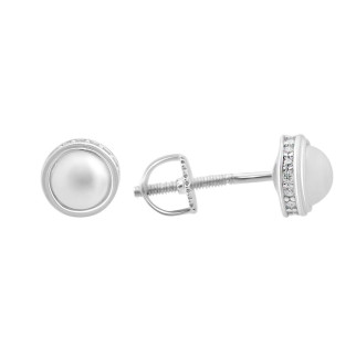 Срібні сережки Високої якості з натуральними перлами, фіанітами (2152439) - Інтернет-магазин спільних покупок ToGether