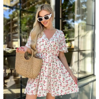 Легка літня сукня жіноча біла коротка сукня в квіточки бебі долл зі спідницею клеш жіноча сукня з вирізом 42-46 розмір - Інтернет-магазин спільних покупок ToGether