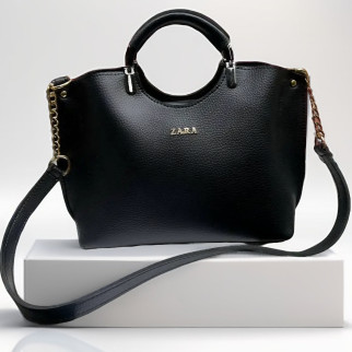 Стильна містка чорна сумка через плече жіноча кросс боді в стилі зара сумка із золотою фурнітурою - Інтернет-магазин спільних покупок ToGether