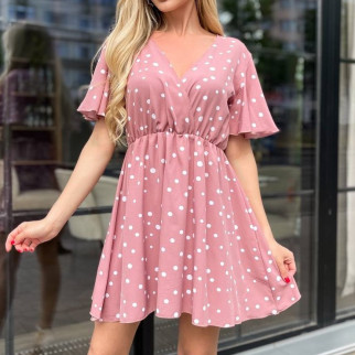 Легка літня сукня жіноча рожева коротка сукня в горох бебі долл зі спідницею клеш жіноча сукня з вирізом 42-46 48-52 розмір 48/50 - Інтернет-магазин спільних покупок ToGether