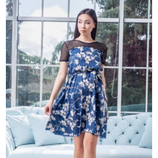 Літня сукня в квіточку розлітайка синя жіноча сукня з коротким рукавом коктейльна сукня з поясом 44-46 - Інтернет-магазин спільних покупок ToGether