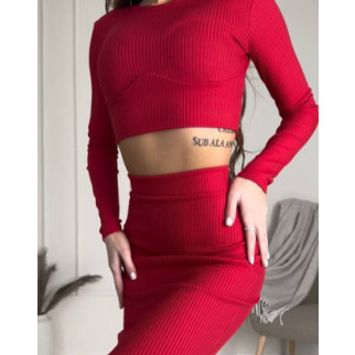 Стильний жіночий літній костюм топ зі спідницею олівець міді з розрізом в рубчик розмір 40-42 44-46 колір червоний - Інтернет-магазин спільних покупок ToGether