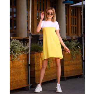 Легка літня сукня з коротким рукавом жовта міні сукня розширена донизу жіноча сукня на літо 44 - Інтернет-магазин спільних покупок ToGether